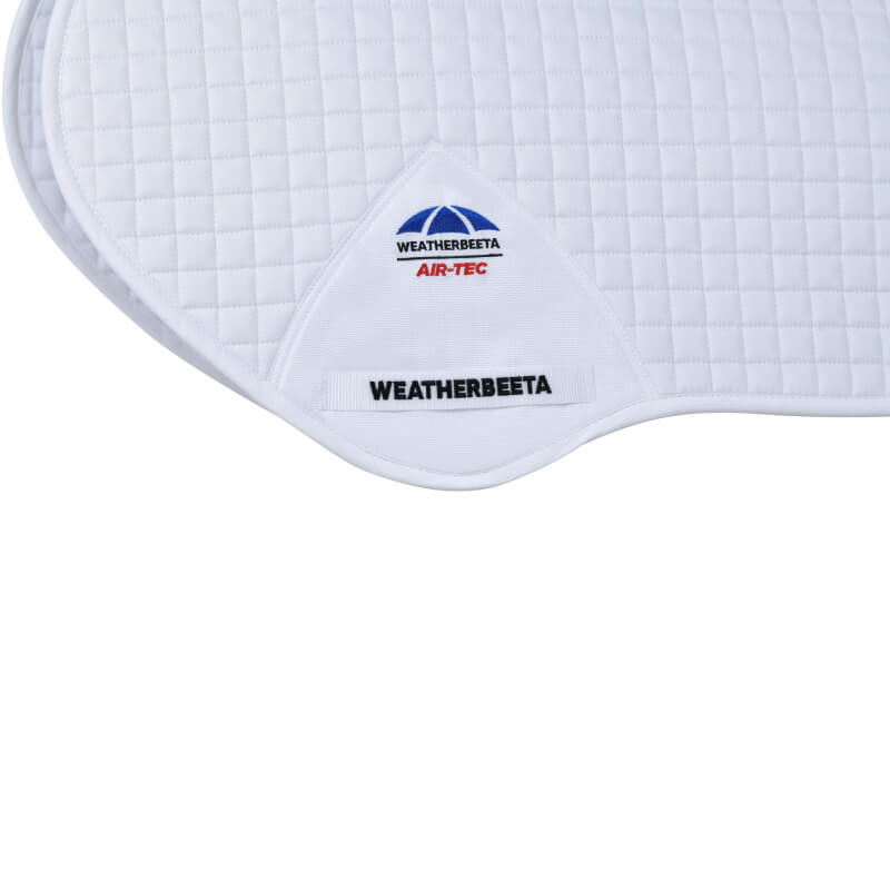Weatherbeeta Prime Air-Tec Jump Shaped Saddle Pad in white with brand logo on the corner.