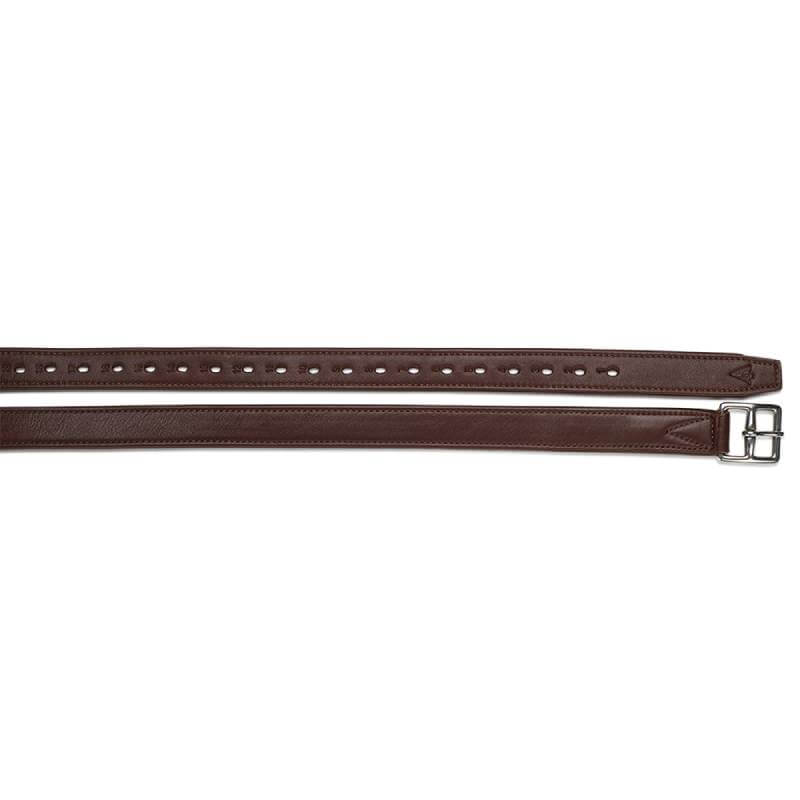 Arena Stirrup Leathers Brown by Arena, featuring a silver buckle, shown flat on a white background.