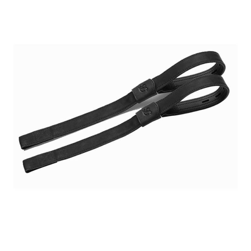 Two Bates Webbers Classic Black stirrup straps lie side by side on a white background.
