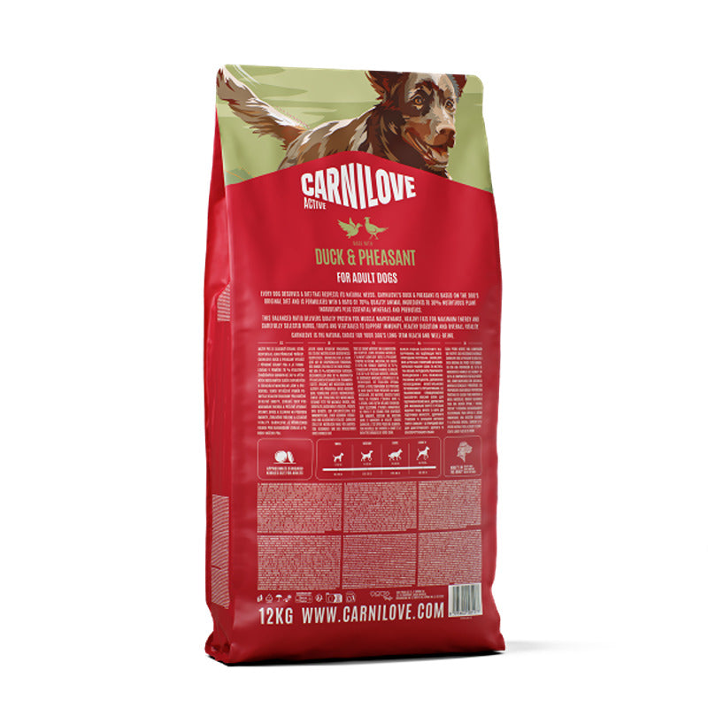 Carnilove Active Duck & Pheasant Dog Food, grain-free, for active dogs, 12kg.