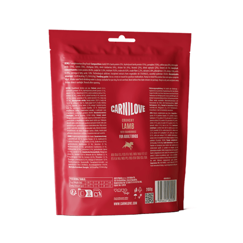 Carnilove Lamb with Cranberries Crunchy Dog Treats 8x200g, grain-free for adult dogs.