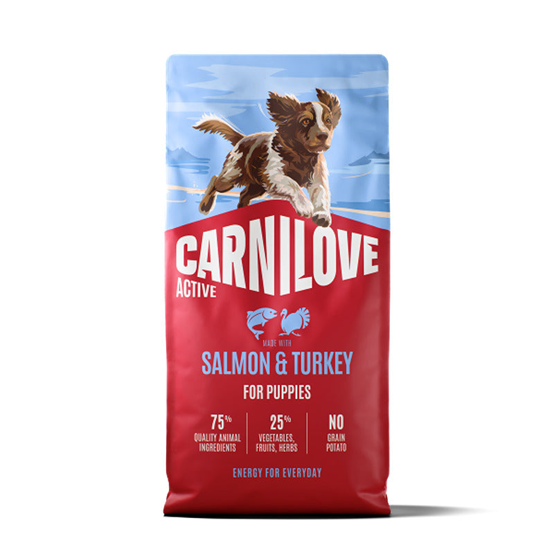 Carnilove Active Salmon &amp; Turkey Puppy Dog Food—grain-free, premium nutrition for puppies.