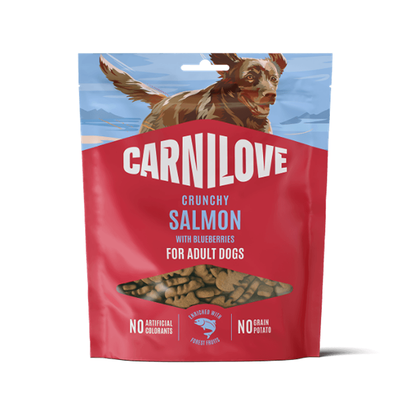 Carnilove Salmon with Blueberries Dog Treats 200g—grain-free, delicious salmon flavor.