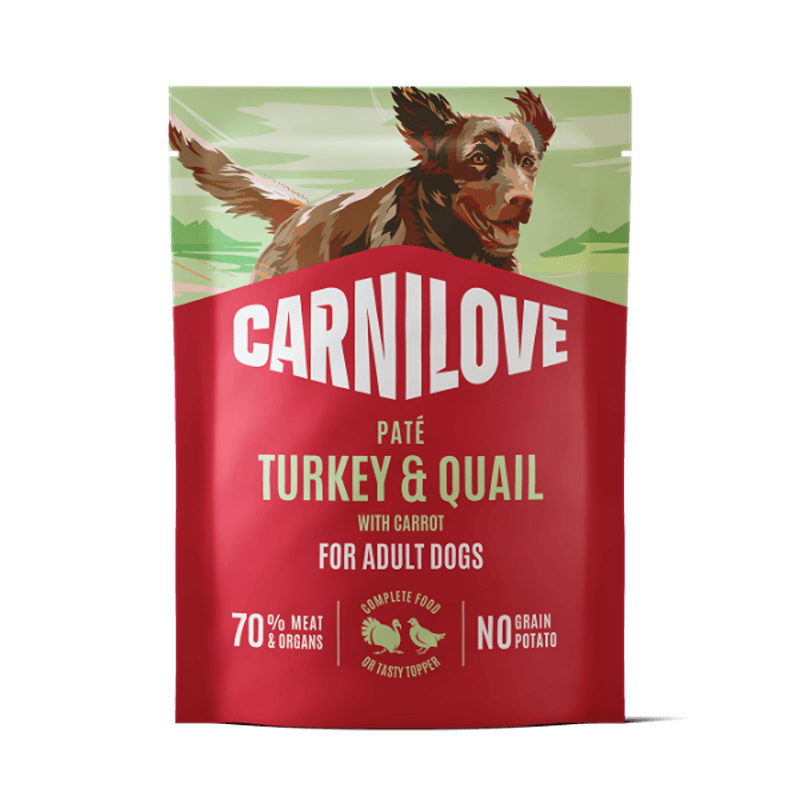 Carnilove Turkey &amp; Quail with Carrot Dog Food Pouch 300g, grain-free wet food for dogs.
