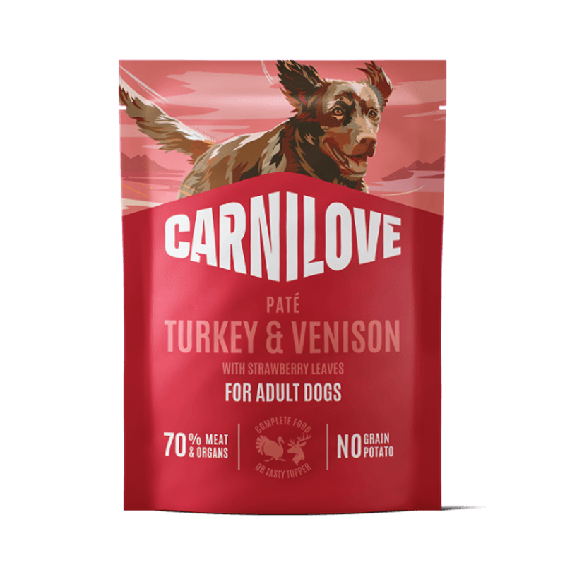 Carnilove Turkey &amp; Venison with Strawberry Leaves Dog Food Pouch 300g for adult dogs.