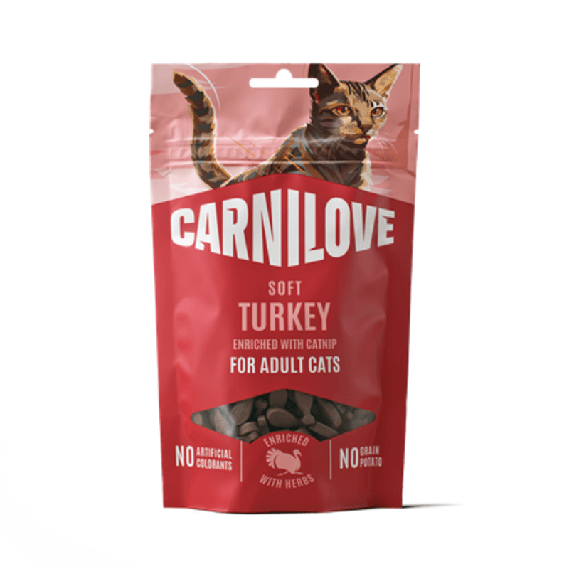 Carnilove Turkey with Catnip Cat Treats 12x50g, soft treats for adult cats.