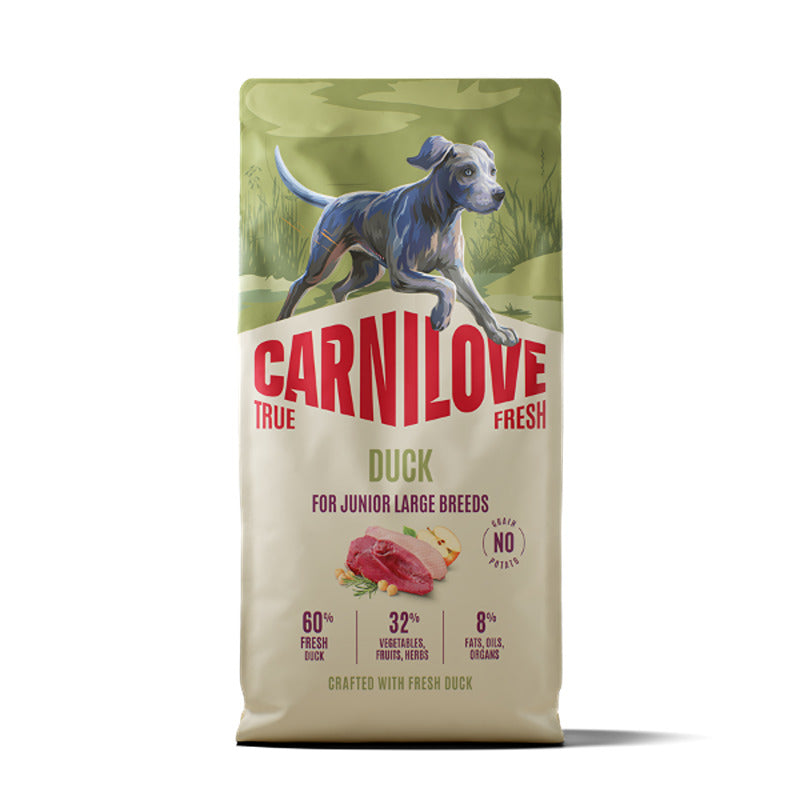 Carnilove True Fresh Duck Junior Large Breed Dog Food supports joint health in puppies.