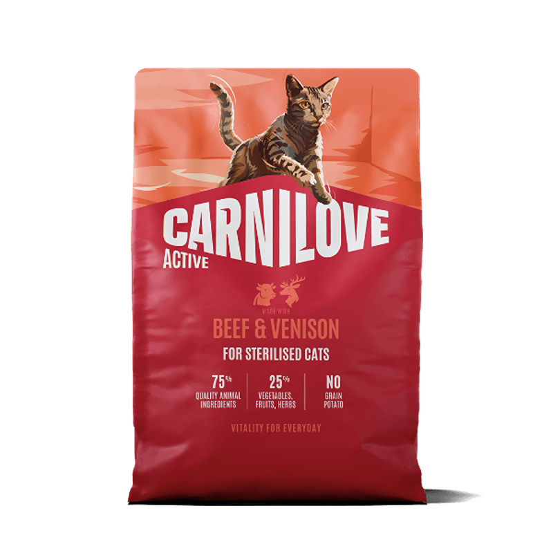 Carnilove Active Beef &amp; Venison Cat Food for sterilised cats, high protein and grain-free.