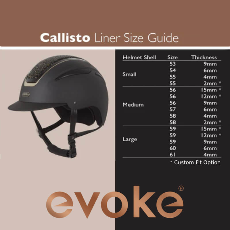Evoke Callisto Navy liner in black helmet, showing Evoke label and mesh lining inside.