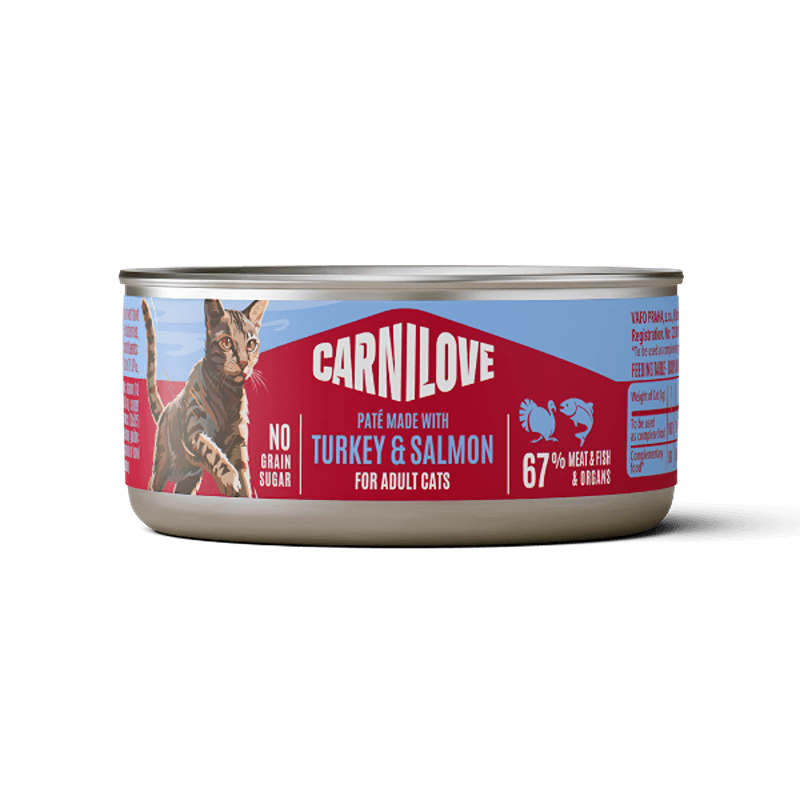 Carnilove Turkey & Salmon Adult Cat Food 100g Can for adult cats with a unique label.