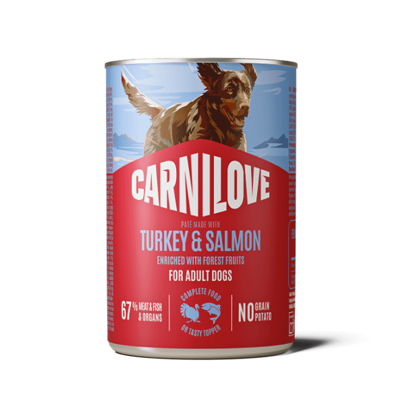 Carnilove Turkey &amp; Salmon Wet Food Tin for Adult Dogs, grain-free, 6x400g cans.