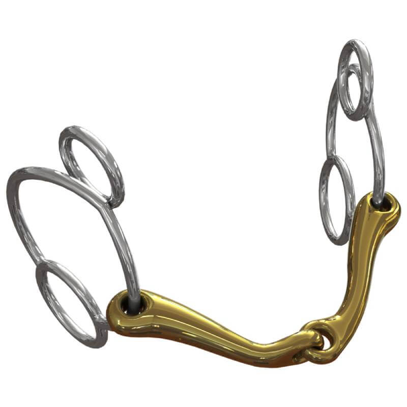 Neue Schule Demi-Anky 16mm Universal bit with silver rings and a curved golden mouthpiece.
