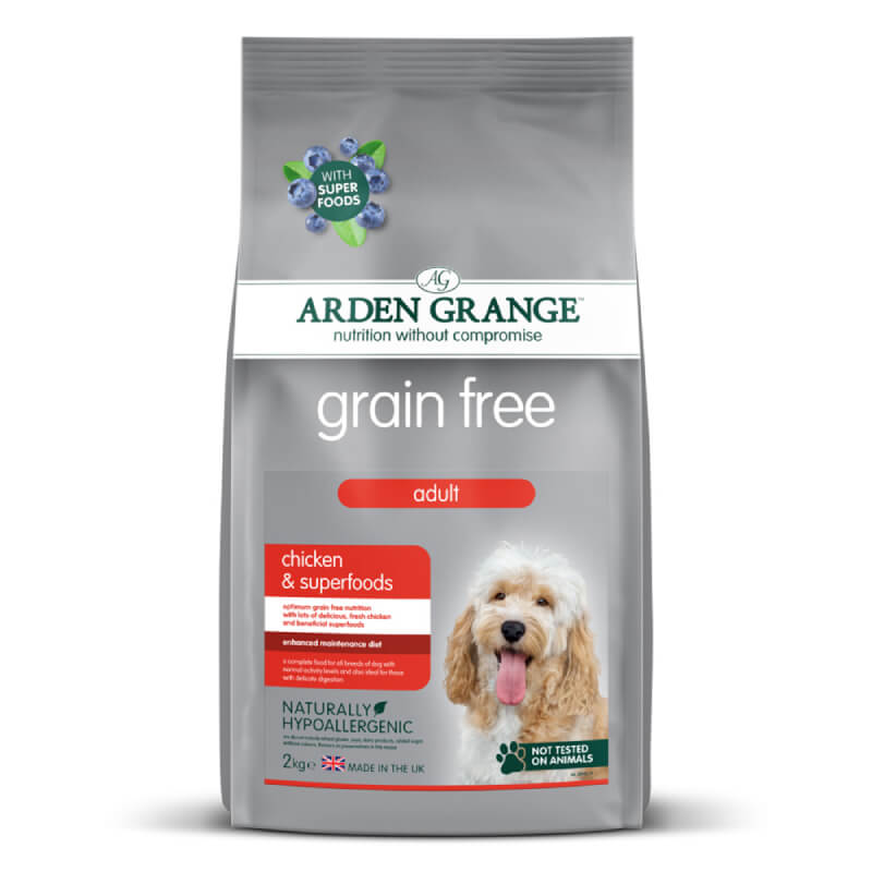 Arden Grange Grain Free Adult Chicken &amp; Superfoods dog food, hypoallergenic.