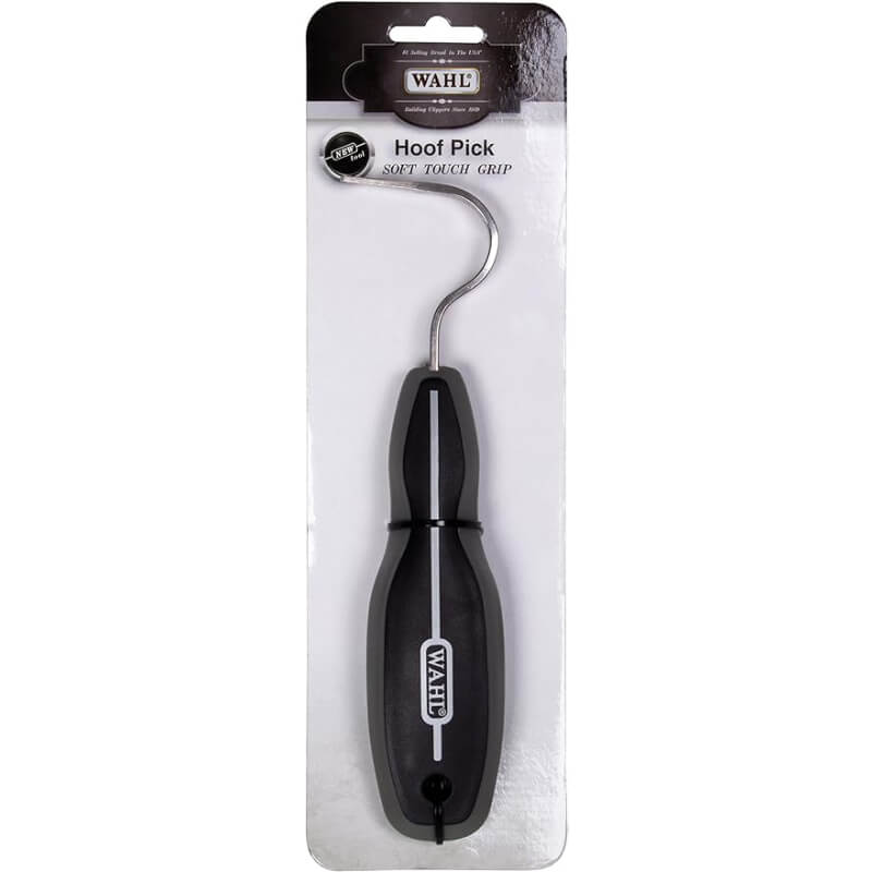 Wahl Hoof Pick with black handle and reinforced steel, ideal for hoof care.