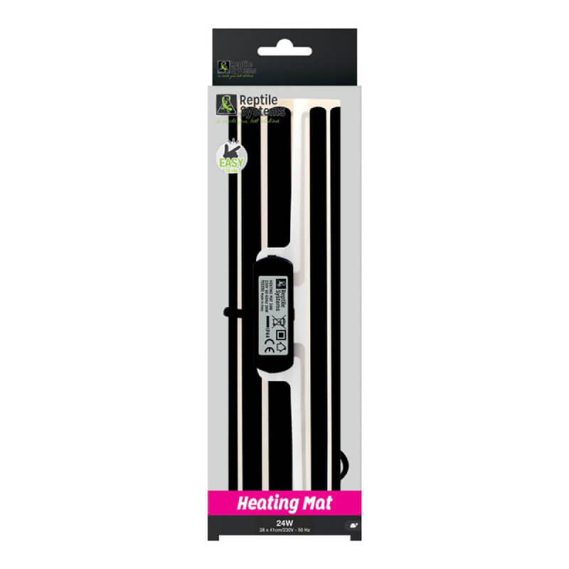Reptile Systems Heating Mat 24W 28x41cm in branded packaging with black and white design.