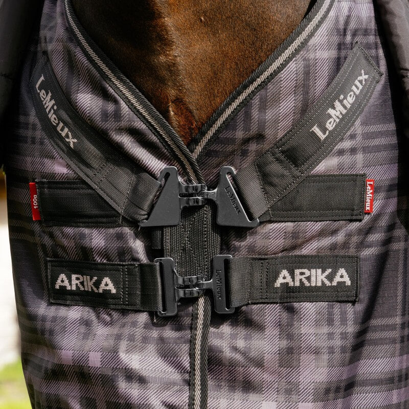 LeMieux Arika Heritage Check Medium Weight 100g Detachable Neck Turnout Rug Cocoa