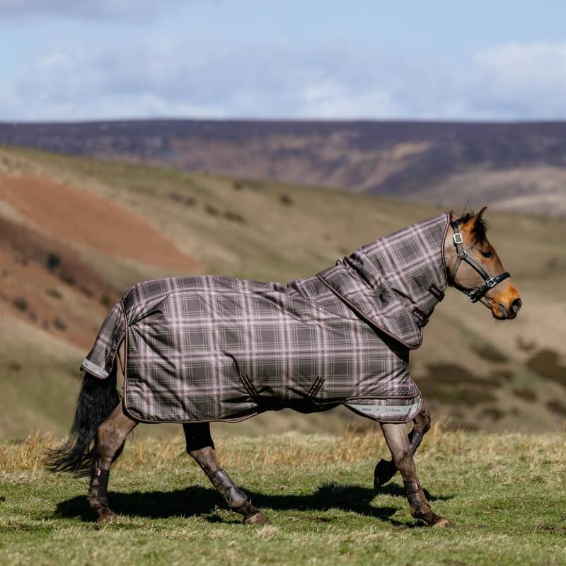 LeMieux Arika Heritage Check Medium Weight 100g Detachable Neck Turnout Rug Cocoa