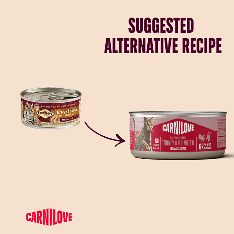 Carnilove Turkey & Reindeer Adult Cat Cans 12x100g, grain-free wet food for adult cats.