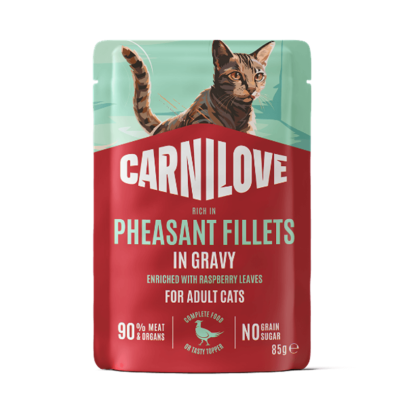 Carnilove Gravy Pheasant with Raspberry Cat Pouch 24x85g, high-meat wet food for cats.