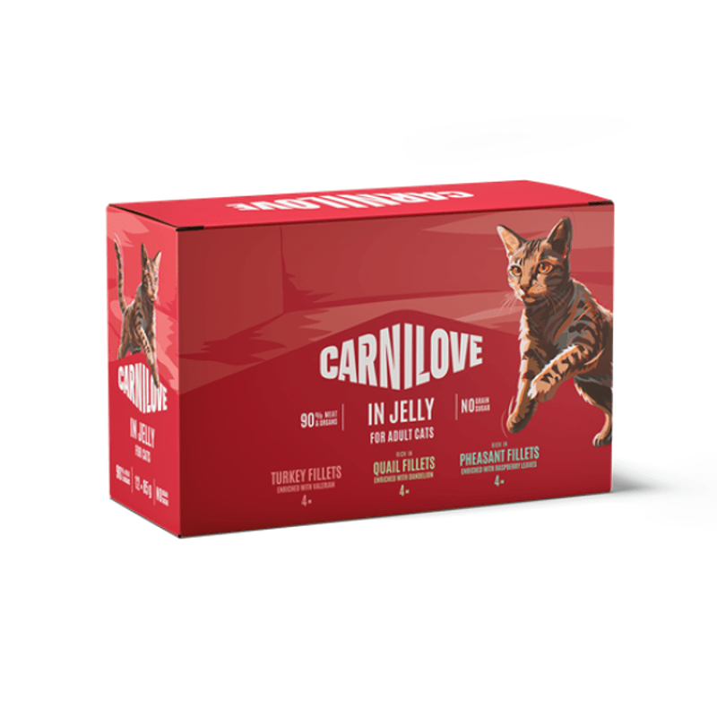 Carnilove Jelly Multipack Cat Food Pouch 12x85g—high meat content for cats.
