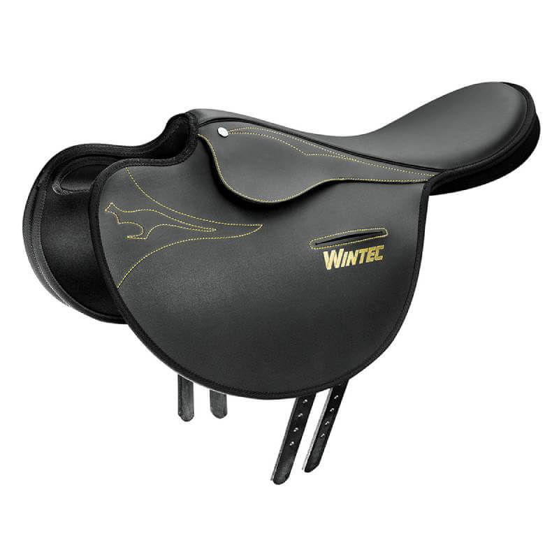 Wintec Half Tree Exercise 1"Points (CAIR) Saddle in black, shown from the side.