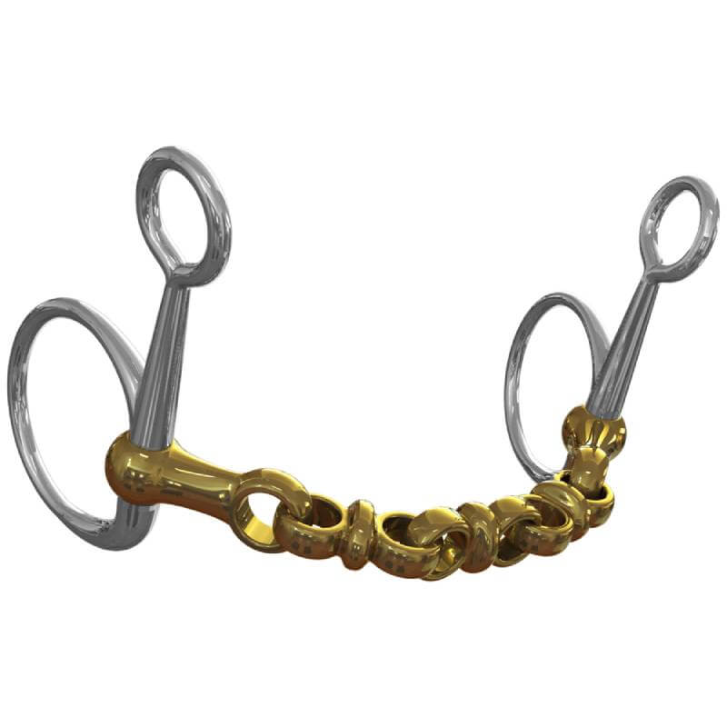 Neue Schule Waterford 14mm Baucher with silver rings and a gold-colored, jointed mouthpiece.