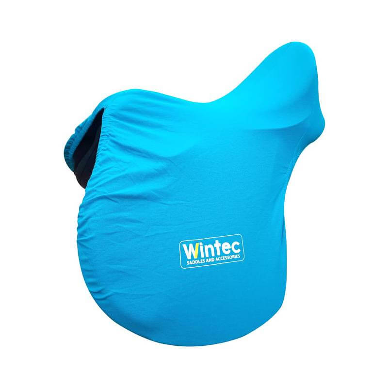 Bright blue WintecLite Saddle Cover Pony by Wintec with white logo on a white background.
