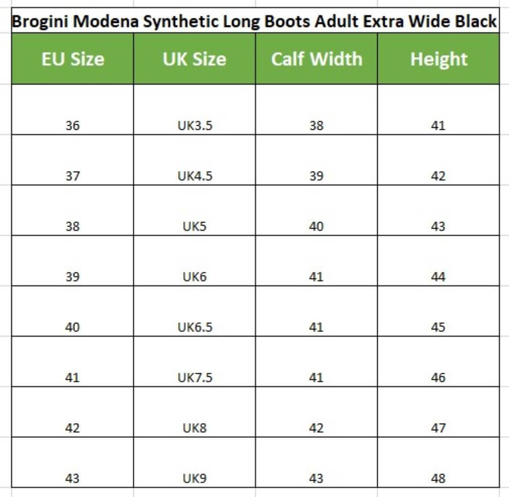 Brogini hot sale size guide