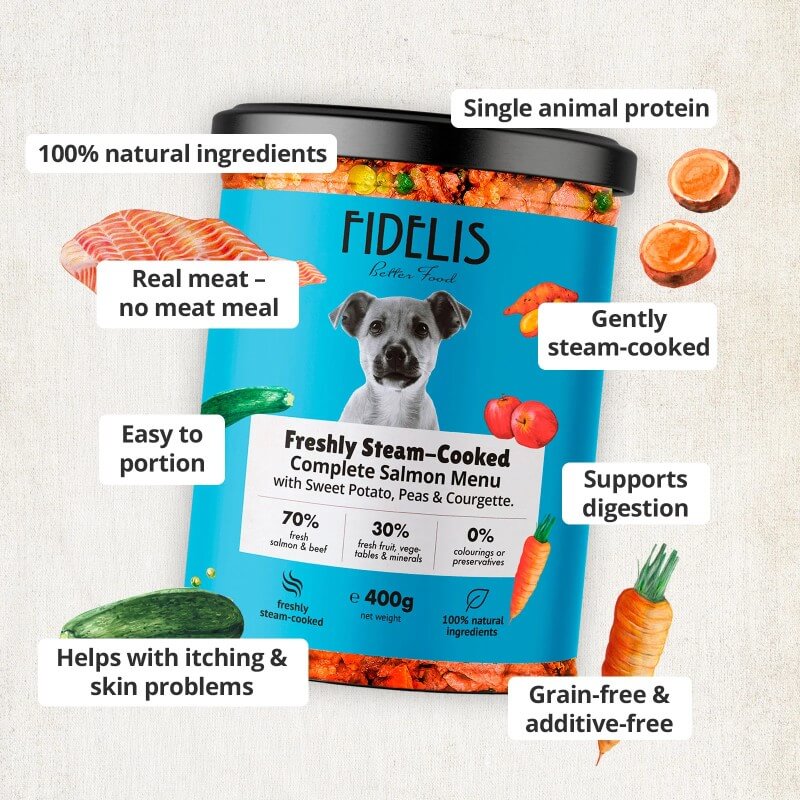 Fidelis Fresh Menu - Salmon with Sweet Potato, Peas and Courgette 6x400g