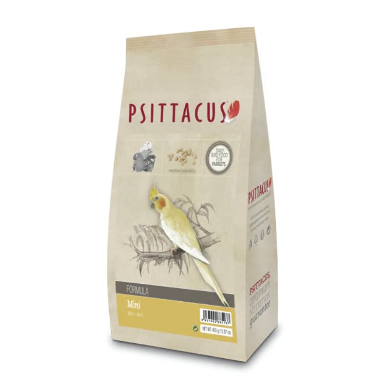 Psittacus Mini: complete bird food for cockatiels and small parrots.