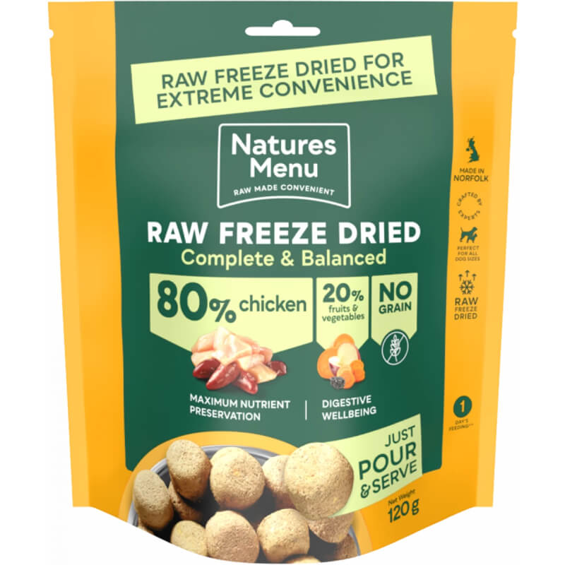 Natures Menu Complete Freeze Dried 80/20 Chicken dog food, complete and balanced nutrition.
