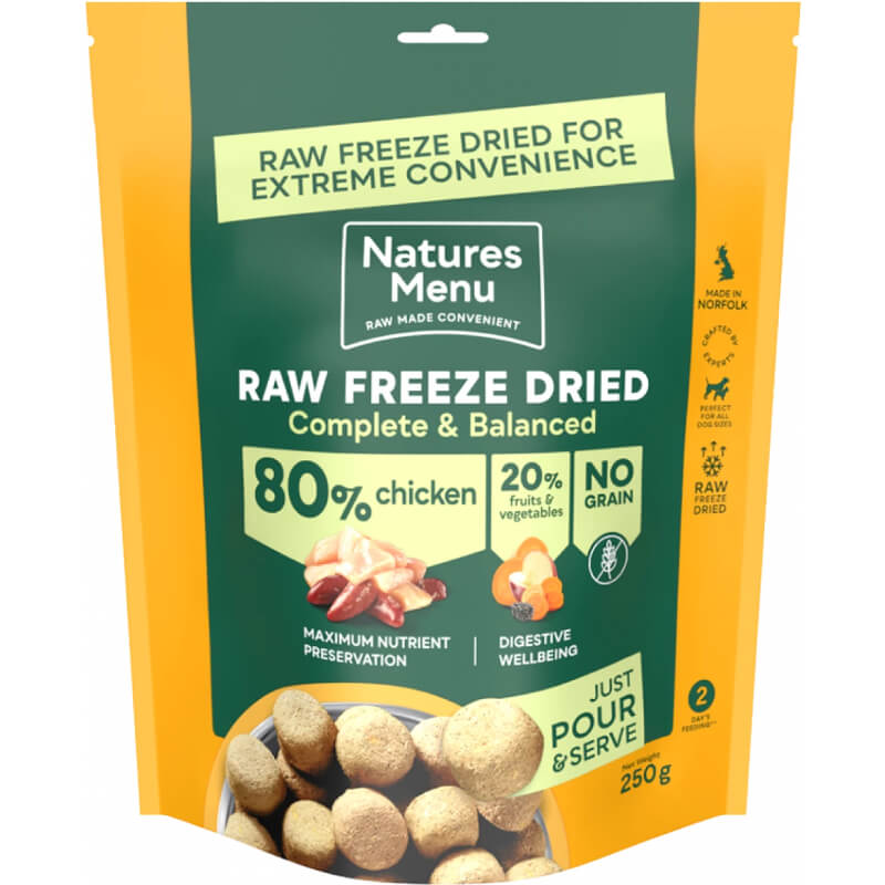 Natures Menu Complete Freeze Dried 80/20 Chicken, 250g pack, complete &amp; balanced dog food.