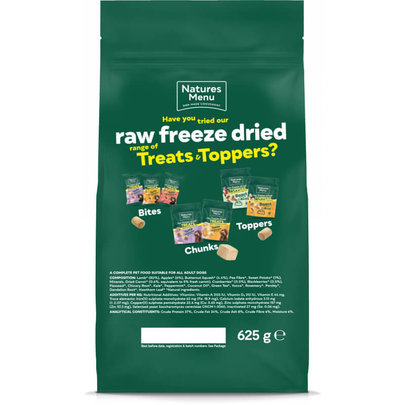 Natures Menu Complete Freeze Dried 80/20 Lamb dog food, 625g, complete and balanced.